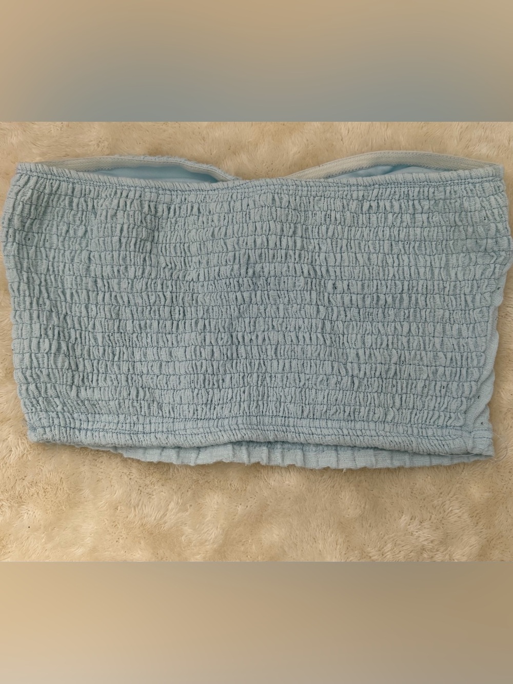 Light Blue Textured Twist-Front Bandeau Top - Picture 2 of 4